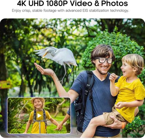 نظارات ذكية لكاميرا AI بدقة 8 ميجابكسل مضادة للاهتزاز لصور 4K وتسجيل فيديو/تسجيل 1080 بكسل، ترجمة فورية، مساعد صوت AI، التعرف على الصور، نظارات شمسية للمكالمات/السفر بالموسيقى، الرياضة (نظارات شمسية) in Kuwait