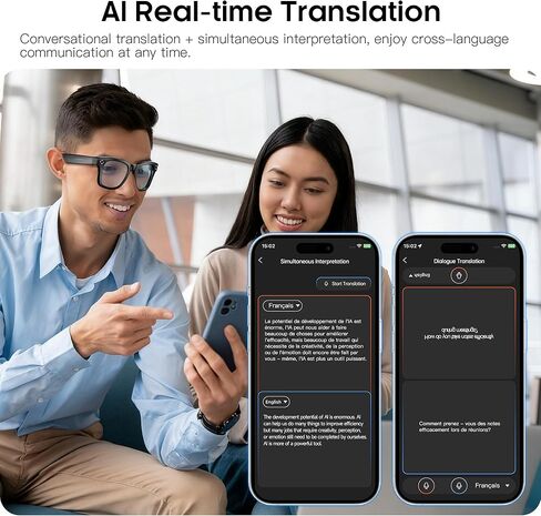 نظارات ذكية لكاميرا AI بدقة 8 ميجابكسل مضادة للاهتزاز لصور 4K وتسجيل فيديو/تسجيل 1080 بكسل، ترجمة فورية، مساعد صوت AI، التعرف على الصور، نظارات شمسية للمكالمات/السفر بالموسيقى، الرياضة (نظارات شمسية) in Kuwait