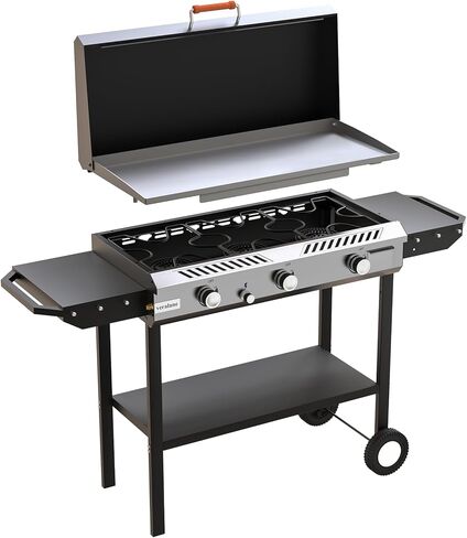 موقد وشواية البروبان 3 في 1 من Veralune مع إشعال ومنظم، شواية غاز محمولة قوية بقدرة 225,000 وحدة حرارية بريطانية مع رف تخزين، عجلات محمولة للطهي في الفناء الخلفي والشواء والقلي والغليان in Kuwait
