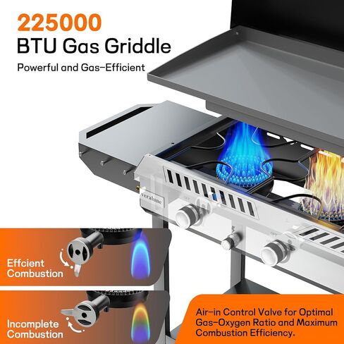 موقد وشواية البروبان 3 في 1 من Veralune مع إشعال ومنظم، شواية غاز محمولة قوية بقدرة 225,000 وحدة حرارية بريطانية مع رف تخزين، عجلات محمولة للطهي في الفناء الخلفي والشواء والقلي والغليان in Kuwait