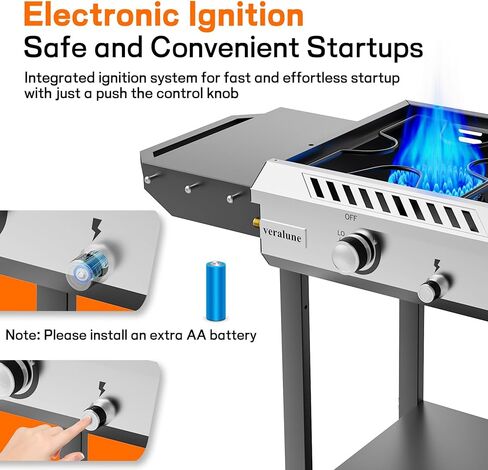 موقد وشواية البروبان 3 في 1 من Veralune مع إشعال ومنظم، شواية غاز محمولة قوية بقدرة 225,000 وحدة حرارية بريطانية مع رف تخزين، عجلات محمولة للطهي في الفناء الخلفي والشواء والقلي والغليان in Kuwait
