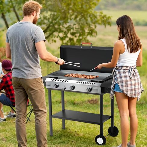 موقد وشواية البروبان 3 في 1 من Veralune مع إشعال ومنظم، شواية غاز محمولة قوية بقدرة 225,000 وحدة حرارية بريطانية مع رف تخزين، عجلات محمولة للطهي في الفناء الخلفي والشواء والقلي والغليان in Kuwait