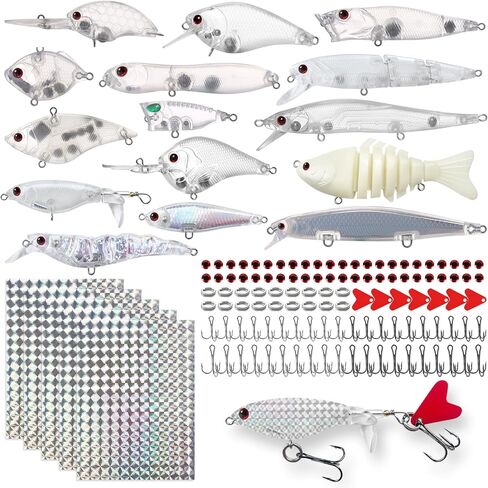 Unpainted Fishing Lures Making Kit Lure Blanks Crankbaits Minnow Popper Hard Bait Treble Hooks, Split Rings, Stickers DIY Fishing Lure Kit in Saudi Arabia