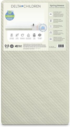 Delta Children Summer Breeze Mattress - Breathable Baby Crib & Toddler Mattress with Cloud Core - Machine Washable Cover - GREENGUARD Gold – Waterproof - Sustainably Sourced Core, Apricot/White in Saudi Arabia