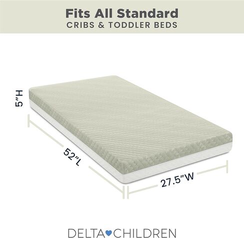 Delta Children Summer Breeze Mattress - Breathable Baby Crib & Toddler Mattress with Cloud Core - Machine Washable Cover - GREENGUARD Gold – Waterproof - Sustainably Sourced Core, Apricot/White in Saudi Arabia