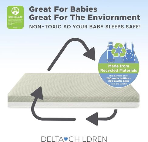 Delta Children Summer Breeze Mattress - Breathable Baby Crib & Toddler Mattress with Cloud Core - Machine Washable Cover - GREENGUARD Gold – Waterproof - Sustainably Sourced Core, Apricot/White in Saudi Arabia
