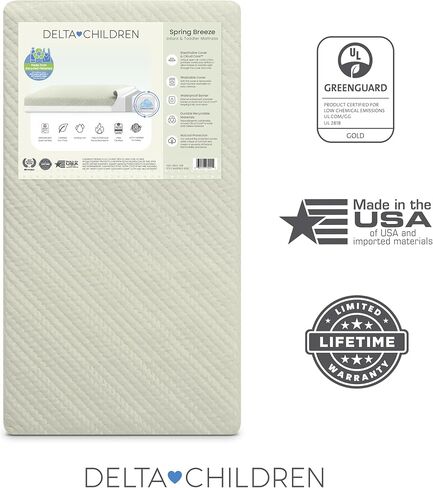 Delta Children Summer Breeze Mattress - Breathable Baby Crib & Toddler Mattress with Cloud Core - Machine Washable Cover - GREENGUARD Gold – Waterproof - Sustainably Sourced Core, Apricot/White in Saudi Arabia