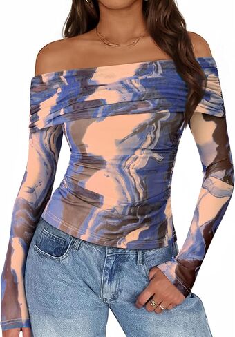 Prettygarden Women's Fall Tops 2025 قبالة الكتف طويل الأكمام المطلة على y2k القمصان in Saudi Arabia