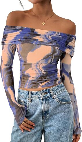 Prettygarden Women's Fall Tops 2025 قبالة الكتف طويل الأكمام المطلة على y2k القمصان in Saudi Arabia