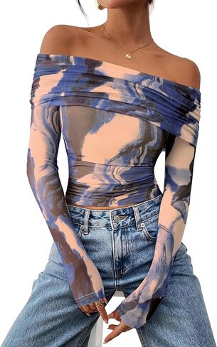 Prettygarden Women's Fall Tops 2025 قبالة الكتف طويل الأكمام المطلة على y2k القمصان in Saudi Arabia