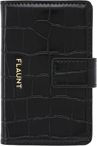 FLAUNT MagSafe Phone Wallet/Card Holder with Magnetic Closure - Black | Crocodile Faux Leather - Compatible with MagSafe Phones & Covers - Easily Snap On and Off - Holds Up To 4 Cards, ID, and Cash in Saudi Arabia