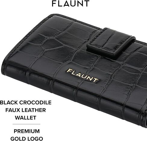 FLAUNT MagSafe Phone Wallet/Card Holder with Magnetic Closure - Black | Crocodile Faux Leather - Compatible with MagSafe Phones & Covers - Easily Snap On and Off - Holds Up To 4 Cards, ID, and Cash in Saudi Arabia