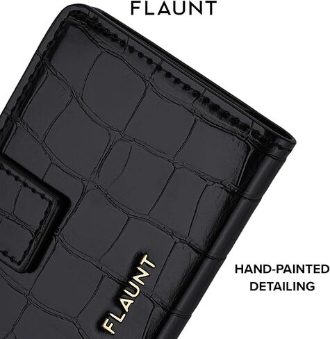 FLAUNT MagSafe Phone Wallet/Card Holder with Magnetic Closure - Black | Crocodile Faux Leather - Compatible with MagSafe Phones & Covers - Easily Snap On and Off - Holds Up To 4 Cards, ID, and Cash in Saudi Arabia