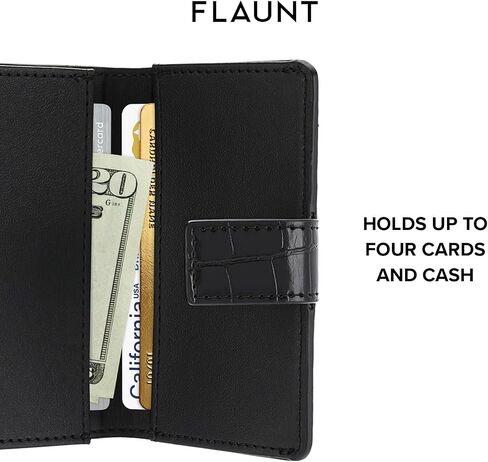 FLAUNT MagSafe Phone Wallet/Card Holder with Magnetic Closure - Black | Crocodile Faux Leather - Compatible with MagSafe Phones & Covers - Easily Snap On and Off - Holds Up To 4 Cards, ID, and Cash in Saudi Arabia