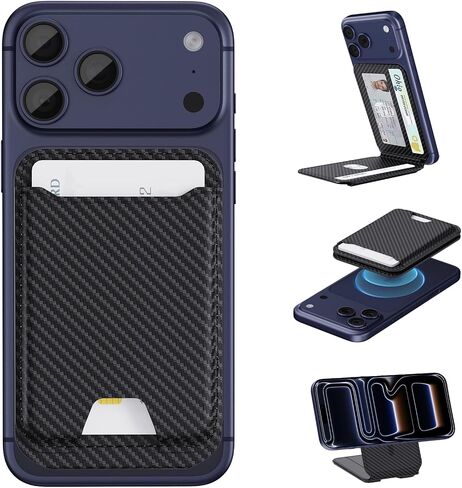 TopMade for Magsafe Wallet, Magnetic Card Holder for iPhone 17/16/15/14/13/12 Series, Strongest Magnetic Phone Wallet Stand Adjustable, 5 Cards Holder, RFID Blocking, ID Window, Black Carbon Fiber in Saudi Arabia