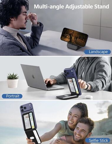 TopMade for Magsafe Wallet, Magnetic Card Holder for iPhone 17/16/15/14/13/12 Series, Strongest Magnetic Phone Wallet Stand Adjustable, 5 Cards Holder, RFID Blocking, ID Window, Black Carbon Fiber in Saudi Arabia