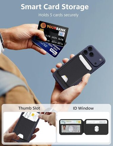 TopMade for Magsafe Wallet, Magnetic Card Holder for iPhone 17/16/15/14/13/12 Series, Strongest Magnetic Phone Wallet Stand Adjustable, 5 Cards Holder, RFID Blocking, ID Window, Black Carbon Fiber in Saudi Arabia