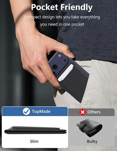 TopMade for Magsafe Wallet, Magnetic Card Holder for iPhone 17/16/15/14/13/12 Series, Strongest Magnetic Phone Wallet Stand Adjustable, 5 Cards Holder, RFID Blocking, ID Window, Black Carbon Fiber in Saudi Arabia