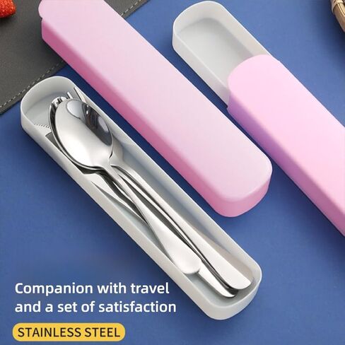 Portable Utensils Set,3-Piece Reusable Silverware,Travel Utensils with Case for Lunch Camping Picnic(Pink) in Saudi Arabia