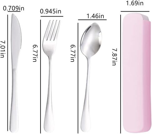 Portable Utensils Set,3-Piece Reusable Silverware,Travel Utensils with Case for Lunch Camping Picnic(Pink) in Saudi Arabia