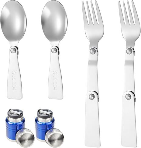4PCS Stainless Steel Foldable Spoon and Fork Set, Sporks Stainless Steel, Fork and Spoons Set for Lunch Box, Foldable Spoons Convenient Design(Silver) in Kuwait