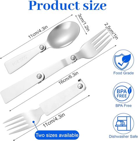 4PCS Stainless Steel Foldable Spoon and Fork Set, Sporks Stainless Steel, Fork and Spoons Set for Lunch Box, Foldable Spoons Convenient Design(Silver) in Kuwait