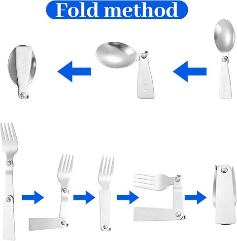 4PCS Stainless Steel Foldable Spoon and Fork Set, Sporks Stainless Steel, Fork and Spoons Set for Lunch Box, Foldable Spoons Convenient Design(Silver) in Kuwait