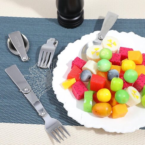4PCS Stainless Steel Foldable Spoon and Fork Set, Sporks Stainless Steel, Fork and Spoons Set for Lunch Box, Foldable Spoons Convenient Design(Silver) in Kuwait