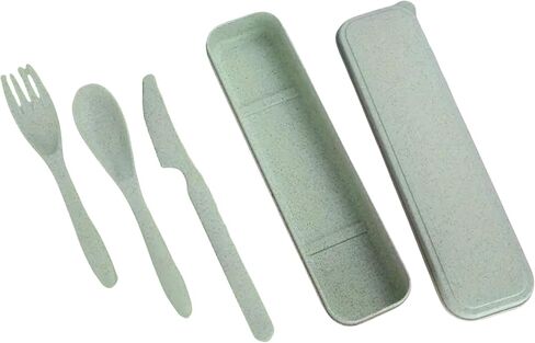 3-in-1 Camping Utensil Set GREEN – Reusable Travel Utensils with Portable Plastic Case – Ideal for Picnics, Camping & Everyday Use in Saudi Arabia