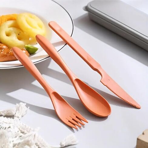 3-in-1 Camping Utensil Set GREEN – Reusable Travel Utensils with Portable Plastic Case – Ideal for Picnics, Camping & Everyday Use in Saudi Arabia