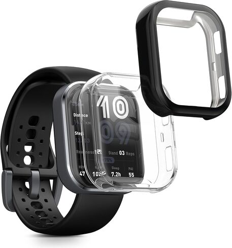 kwmobile Case Compatible with Amazfit Bip 6 Case - 2X TPU Silicone Fitness Tracker Cover - Black/Transparent in Saudi Arabia