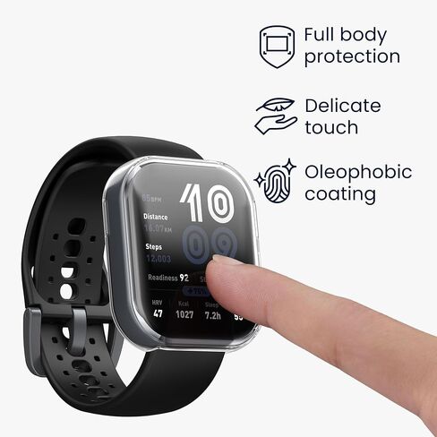 kwmobile Case Compatible with Amazfit Bip 6 Case - 2X TPU Silicone Fitness Tracker Cover - Black/Transparent in Saudi Arabia