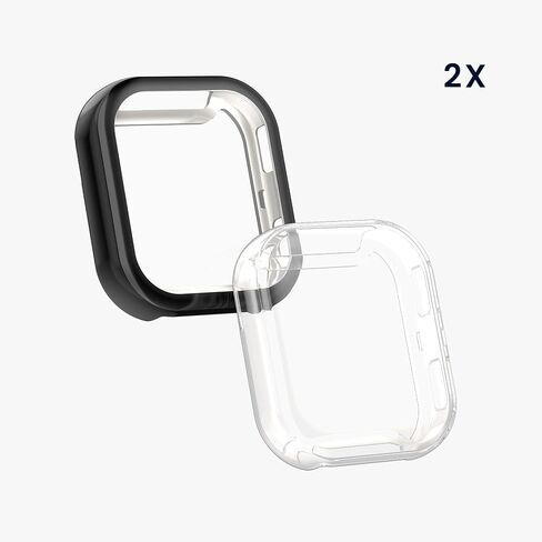 kwmobile Case Compatible with Amazfit Bip 6 Case - 2X TPU Silicone Fitness Tracker Cover - Black/Transparent in Saudi Arabia