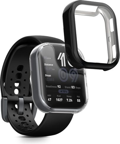 kwmobile Case Compatible with Amazfit Bip 6 Case - 2X TPU Silicone Fitness Tracker Cover - Black/Transparent in Saudi Arabia