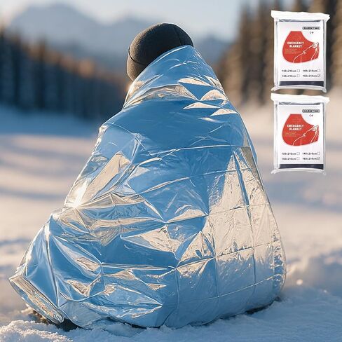 2PCS Portable Thermal Blanket - 63×82.6In Double-Sided Silver Space Blanket, Emergency Survival & Outdoor Insulation, Lightweight Compact for Camping, Hiking in Saudi Arabia