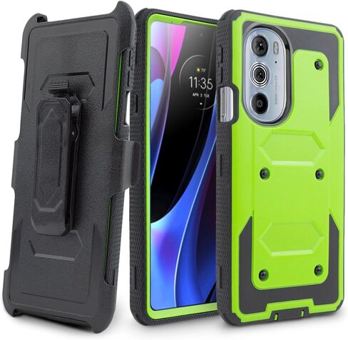 حافظة هاتف Motorola Edge 2022، Moto Edge 2022، غطاء عالي التحمل مع واقي شاشة مدمج وحزام دوار متين ومشبك بمسند (أخضر) in Kuwait