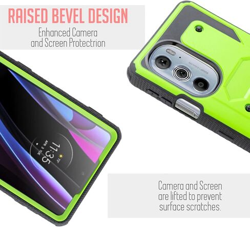 حافظة هاتف Motorola Edge 2022، Moto Edge 2022، غطاء عالي التحمل مع واقي شاشة مدمج وحزام دوار متين ومشبك بمسند (أخضر) in Kuwait