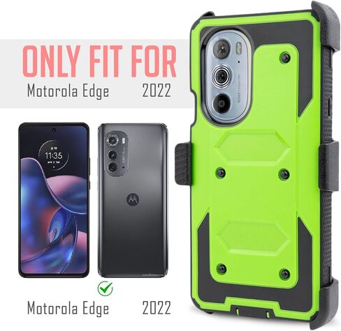حافظة هاتف Motorola Edge 2022، Moto Edge 2022، غطاء عالي التحمل مع واقي شاشة مدمج وحزام دوار متين ومشبك بمسند (أخضر) in Kuwait