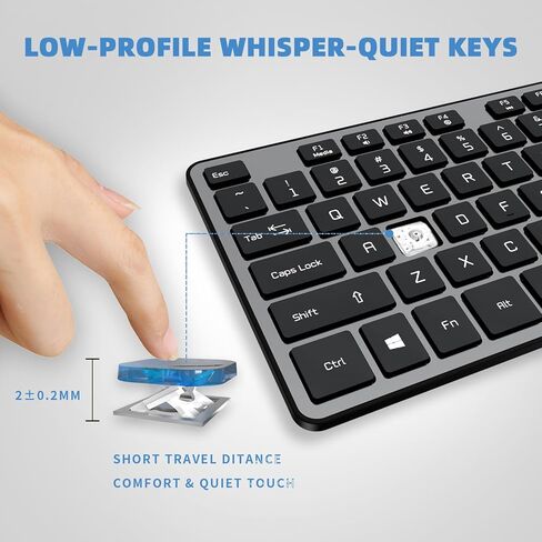 لوحة مفاتيح USB سلكية، مفاتيح شوكولاتة مريحة وهادئة، لوحة مفاتيح كمبيوتر سلكية متينة ورفيعة للغاية (QWERTY) للكمبيوتر الشخصي، Windows 11/10/8/7/XP/Vista KB1430 - رمادي in Kuwait