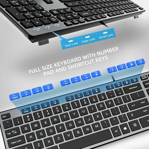 لوحة مفاتيح USB سلكية، مفاتيح شوكولاتة مريحة وهادئة، لوحة مفاتيح كمبيوتر سلكية متينة ورفيعة للغاية (QWERTY) للكمبيوتر الشخصي، Windows 11/10/8/7/XP/Vista KB1430 - رمادي in Kuwait