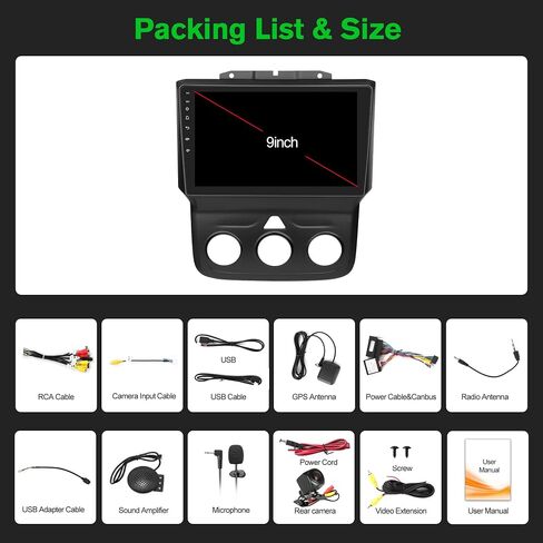 [4+64G] Car Stereo with Wireless Apple Carplay & Android Auto for Dodge RAM 1500 2500 3500 2013-2018(Only fit Manual AC) 9" Touchscreen Radio Upgrade w/AHD Camera,GPS Navigation,SWC,WiFi,FM,Bluetooth in Saudi Arabia