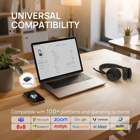 Yealink WH68 Hybrid ANC DECT&Bluetooth Wireless Headset with Adapter&Charging Stand, 492ft Rang Stereo Active Noise Cancellation Headphones in Saudi Arabia