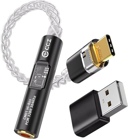 محول سماعة رأس صوت USB C إلى 3.5 ملم مع CX31993 MAX97220 ثنائي الشريحة دونجل Hi-Res DAC، USB-A ونوع C/USB-C إلى محول Aux، كابل CCZ CM01 8-Strand أحادي كريستال نحاسي مطلي بالفضة IEM (أسود) in Kuwait