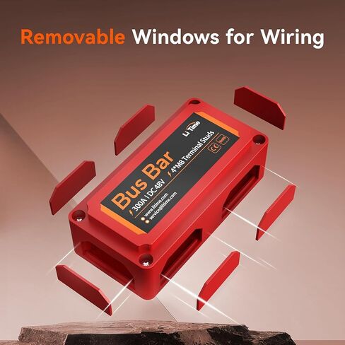 LiTime 300A Bus Bar Power Distribution Block, 4 × M8 Studs, Max 48V DC, Red | Car/RV/Solar Home 12V-48V Systems, Compatible with LiFePO4 & Lead Acid Battery, For Automotive Marine Electrical System Use in Kuwait