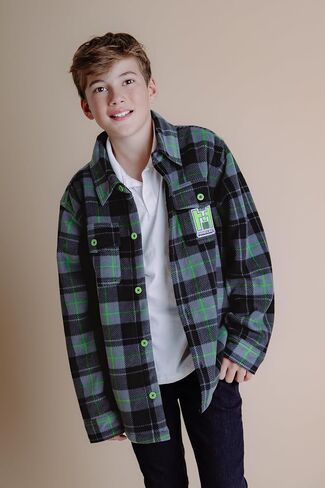 Minecraft Creeper Plaid Flannel Shacket with Fleece Lining Little Kid to Big Kid Sizes (6-18-20) in Saudi Arabia