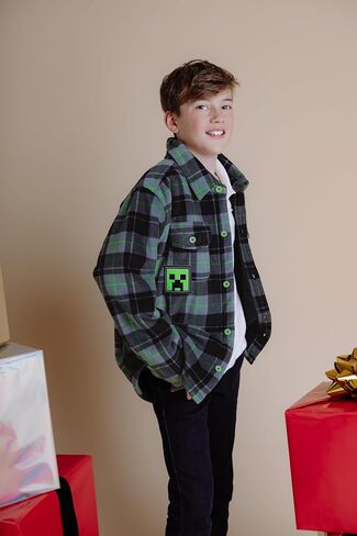 Minecraft Creeper Plaid Flannel Shacket with Fleece Lining Little Kid to Big Kid Sizes (6-18-20) in Saudi Arabia