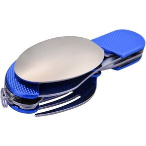 Leeko 4 في 1 الفولاذ المقاوم للصدأ المحمولة في الهواء الطلق سكين جيب شوكة ملعقة العشاء مجموعة أدوات المائدة متعددة الوظائف للتخييم والصيد in Kuwait