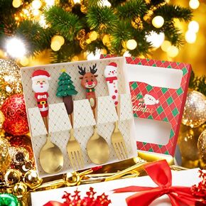 4Pack Stainless Steel Christmas Coffee Spoon and Xmas Dinner Forks Set -Dessert Fruit Ice Cream Iced Tea Spoon, Cake Forks - Gifts for Christmas Party Supply in Saudi Arabia