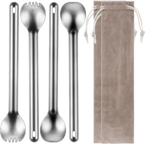4 Pieces Titanium Long Handle Spork and Spoon, Titanium Spork, Long Handle Camping Spoon, Ultra Lightweight Camping Food Utensil, Eco-Friendly Portabale for Travel, Backpacking, Hiking, Outdoors in Kuwait