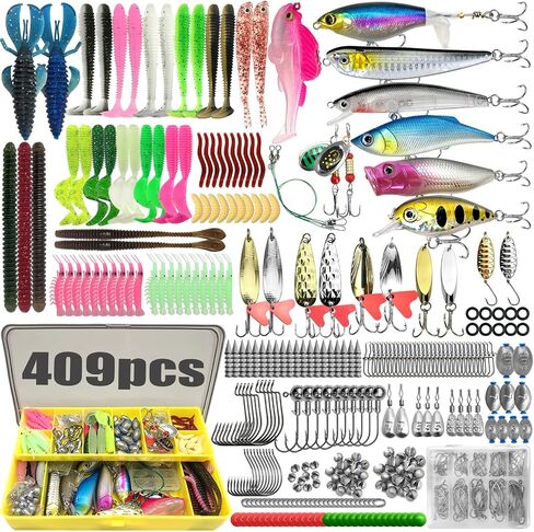 CATCHRO 409 Pcs Fishing Lure Kit & Tackle Box Set, Complete Fishing Stuff for Freshwater & Saltwater, Kids Tackle Box with Hooks, Lures & Accessories, Ideal Gifts for Fishermen & All Skill Levels. in Saudi Arabia